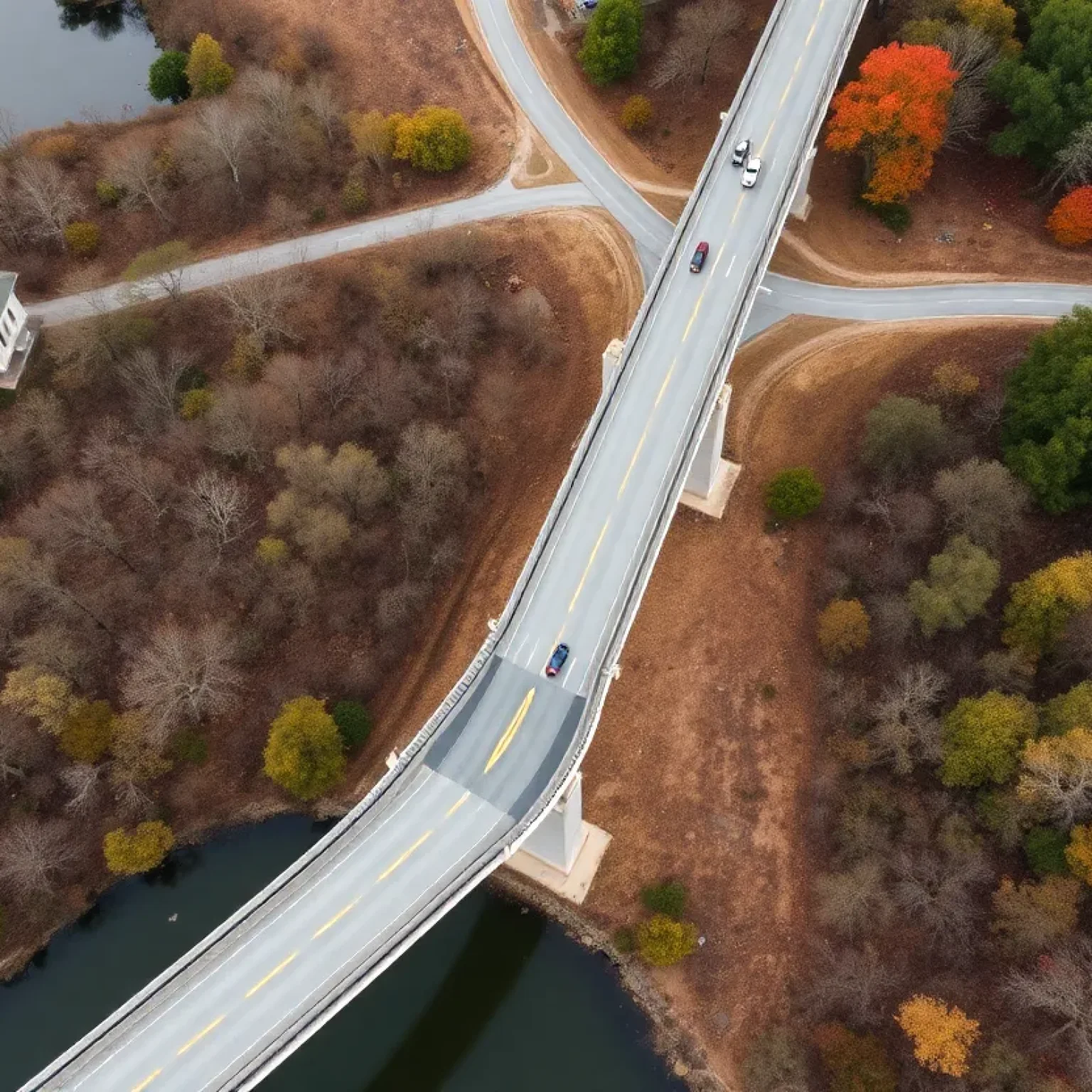 An overhead view of a bridge in Athens-Clarke County, showing infrastructure and natural surroundings.
