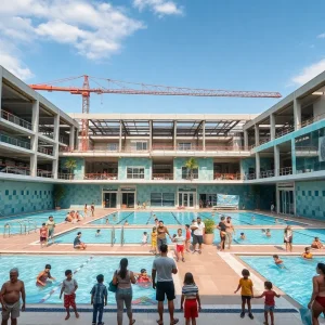 Construction of the Baldwin County Aquatic Center with modern facilities
