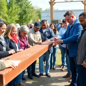Participants signing a beam at West Georgia Technical College