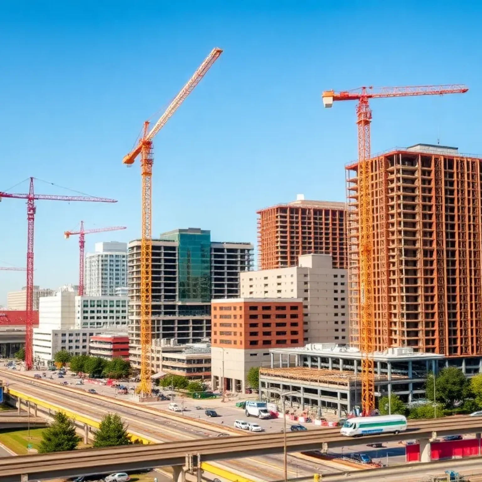 Construction projects in Columbus, Georgia featuring cranes and new developments.