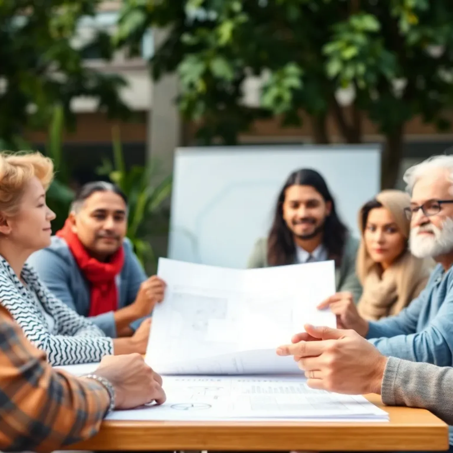 Residents discussing construction plans in a community meeting