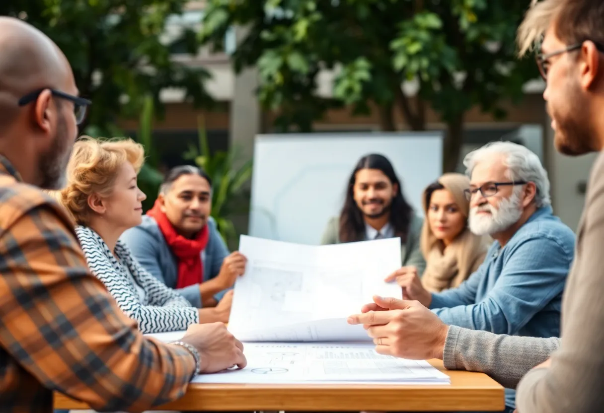 Residents discussing construction plans in a community meeting