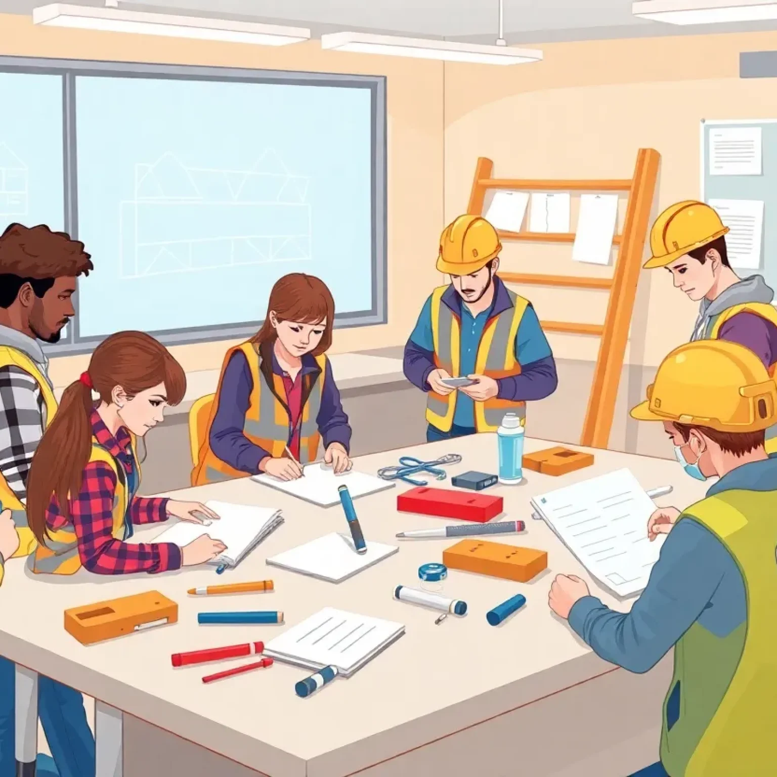 Students participating in a construction training class at Georgia Northwestern Technical College.