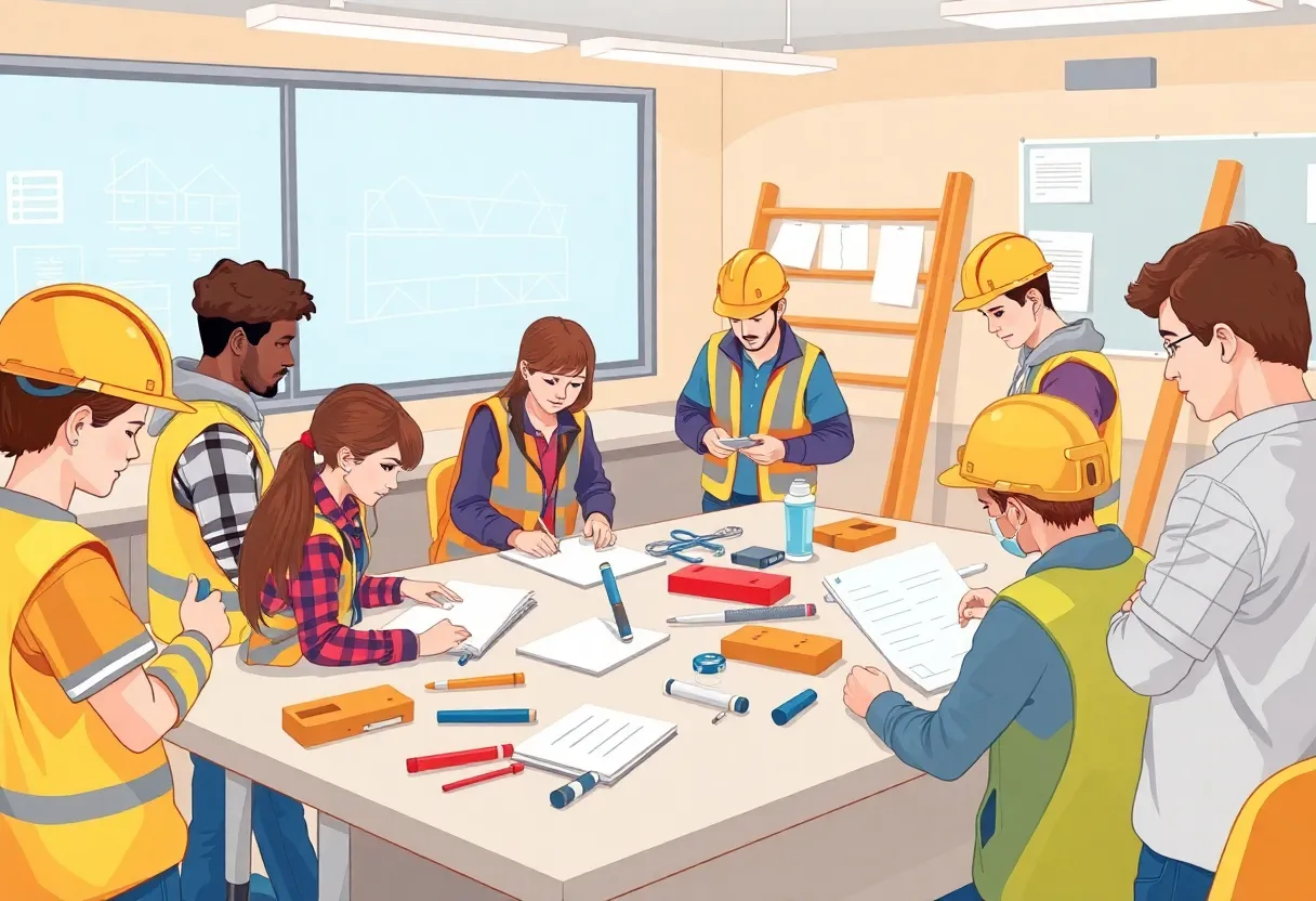Students participating in a construction training class at Georgia Northwestern Technical College.