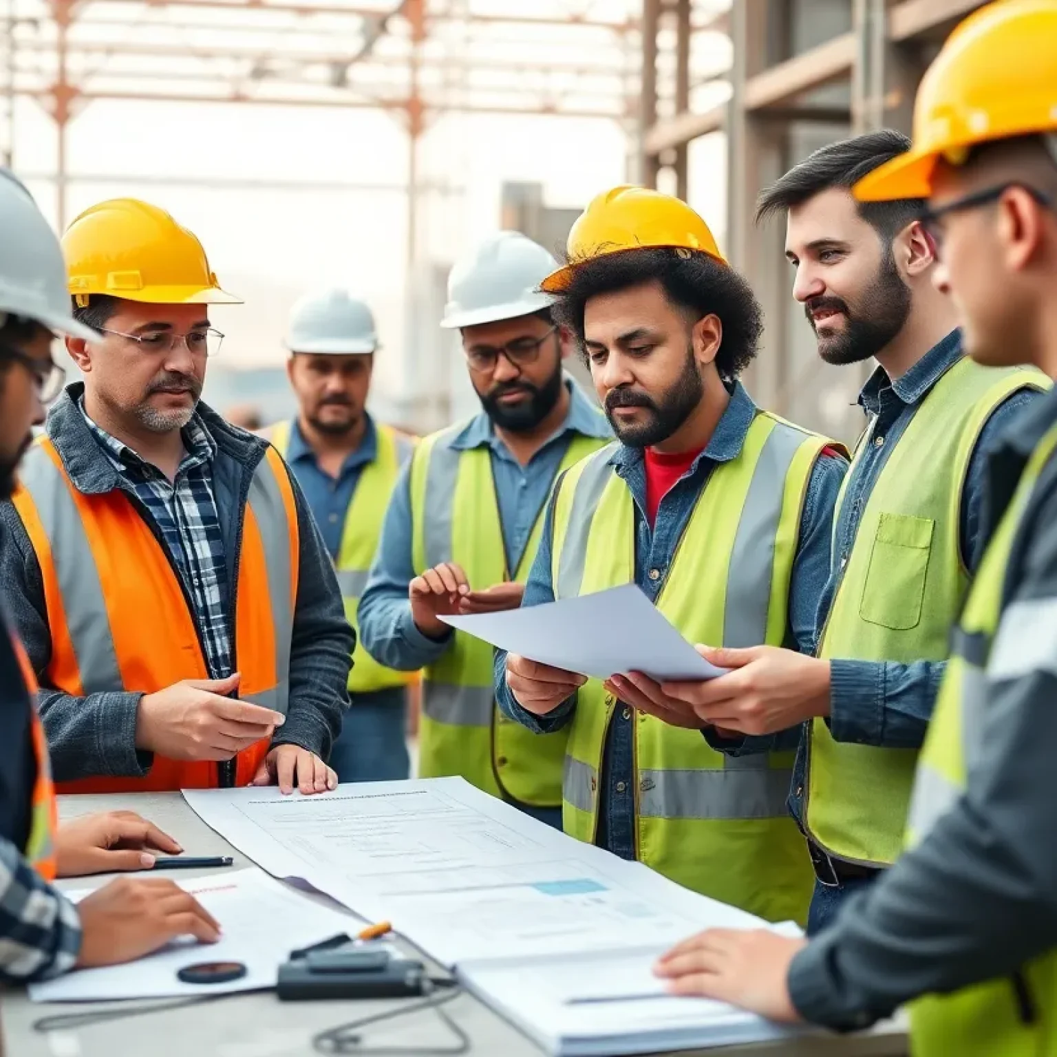 Construction workers undergoing training on a site.