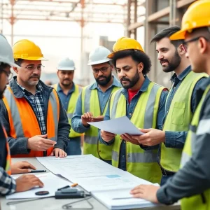 Construction workers undergoing training on a site.