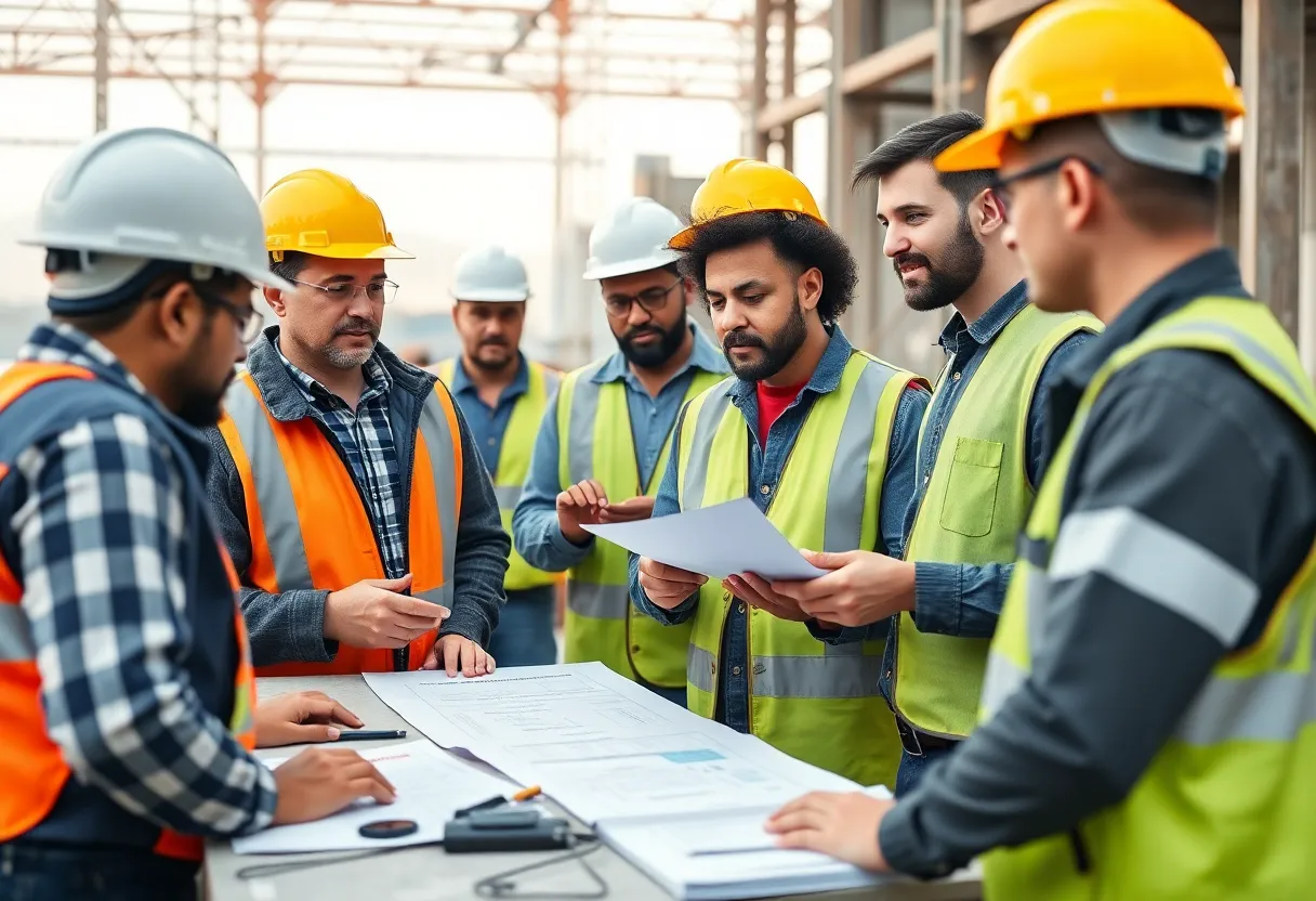 Construction workers undergoing training on a site.