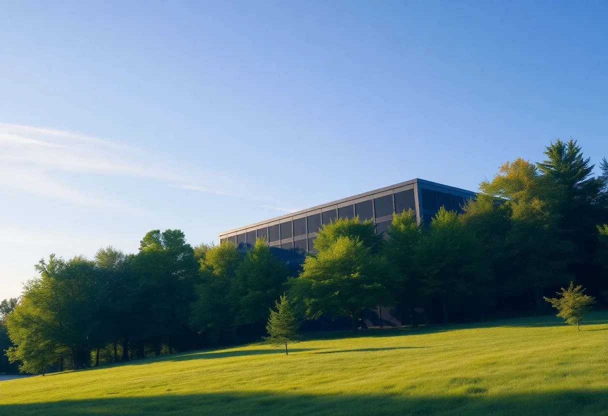 A data center nestled in a green landscape in Georgia.