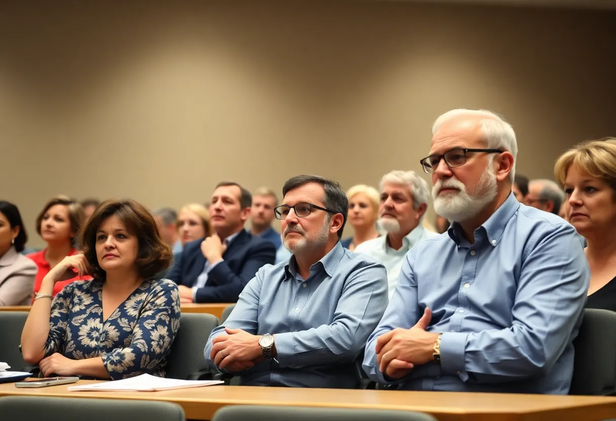Community members engaged in a town hall meeting about data center developments in DeKalb County.