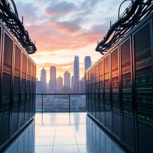 Illustration of AI data centers in Georgia emphasizing electricity demand