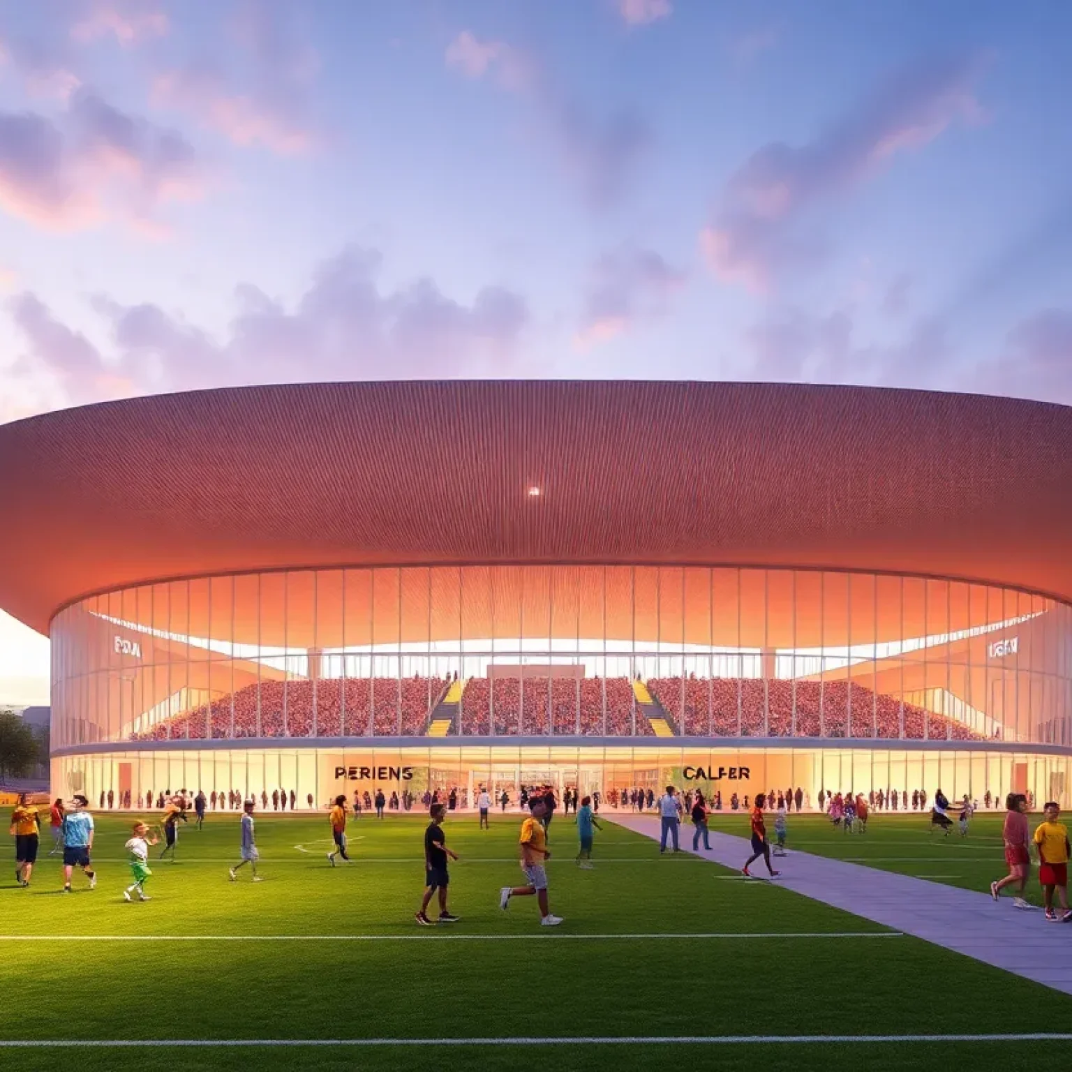 Concept design of a multi-sport facility inspired by FIFA Arena Malaysia.