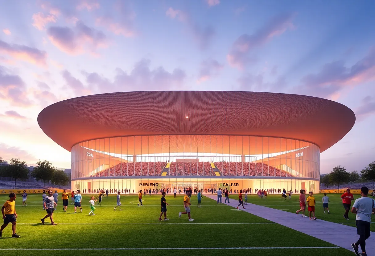 Concept design of a multi-sport facility inspired by FIFA Arena Malaysia.