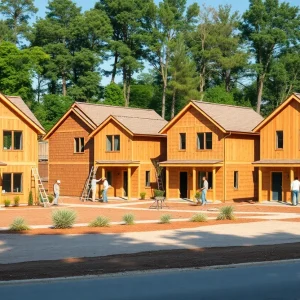 Construction of affordable homes by Habitat for Humanity in Columbus, Georgia.