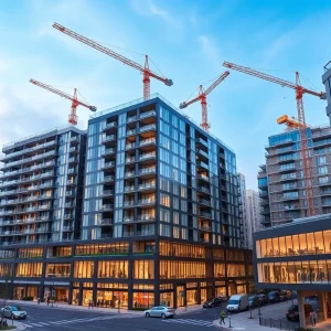 Construction site of the Hillcrest Street mixed-use development