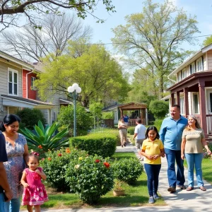 Community members celebrating the launch of affordable housing initiative in East Athens