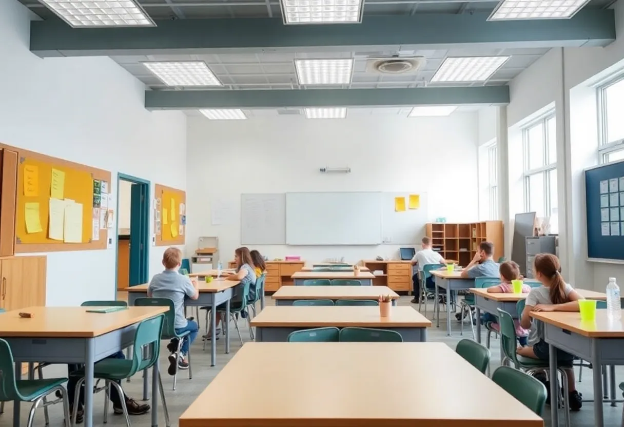 A well-maintained classroom with students focused on their lessons.