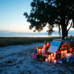 Memorial setup on Sapelo Island for the victims of the gangway collapse.