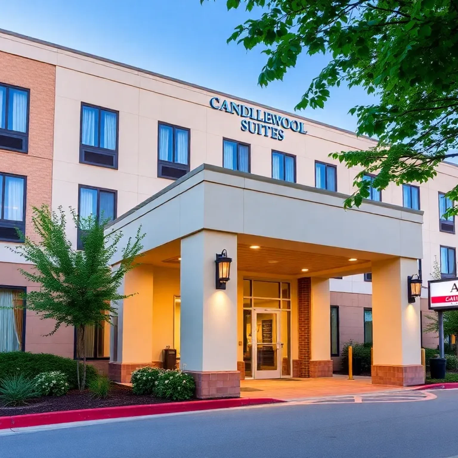 Exterior view of Avid and Candlewood Suites hotels in Savannah