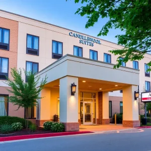 Exterior view of Avid and Candlewood Suites hotels in Savannah
