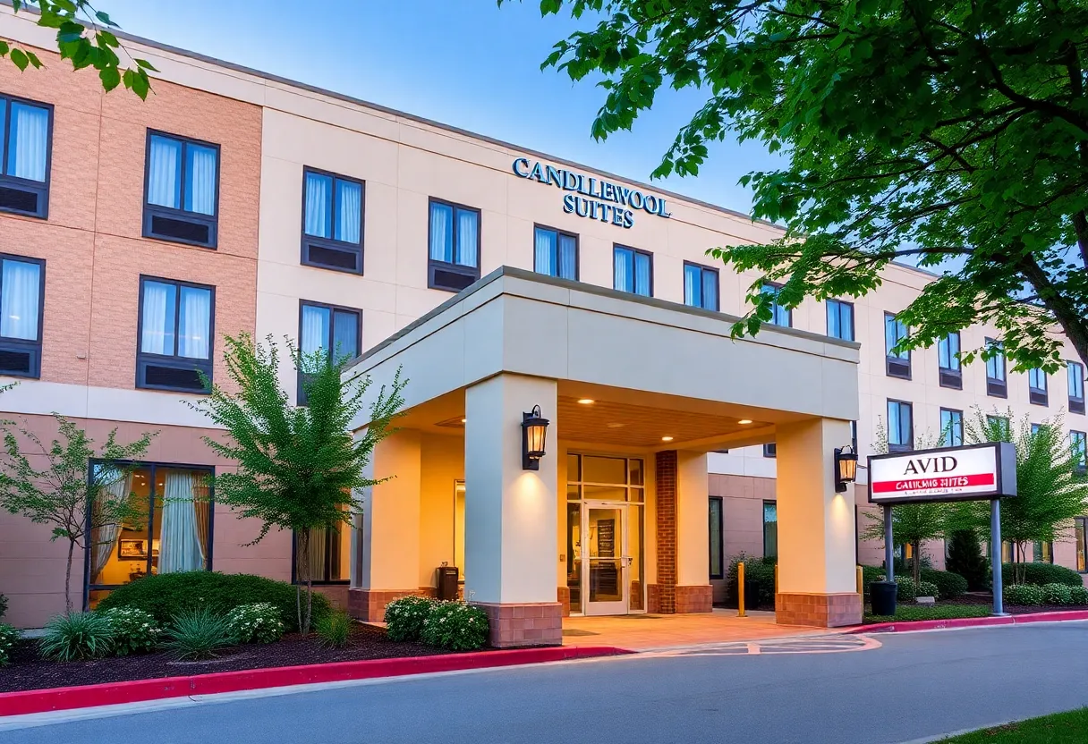 Exterior view of Avid and Candlewood Suites hotels in Savannah