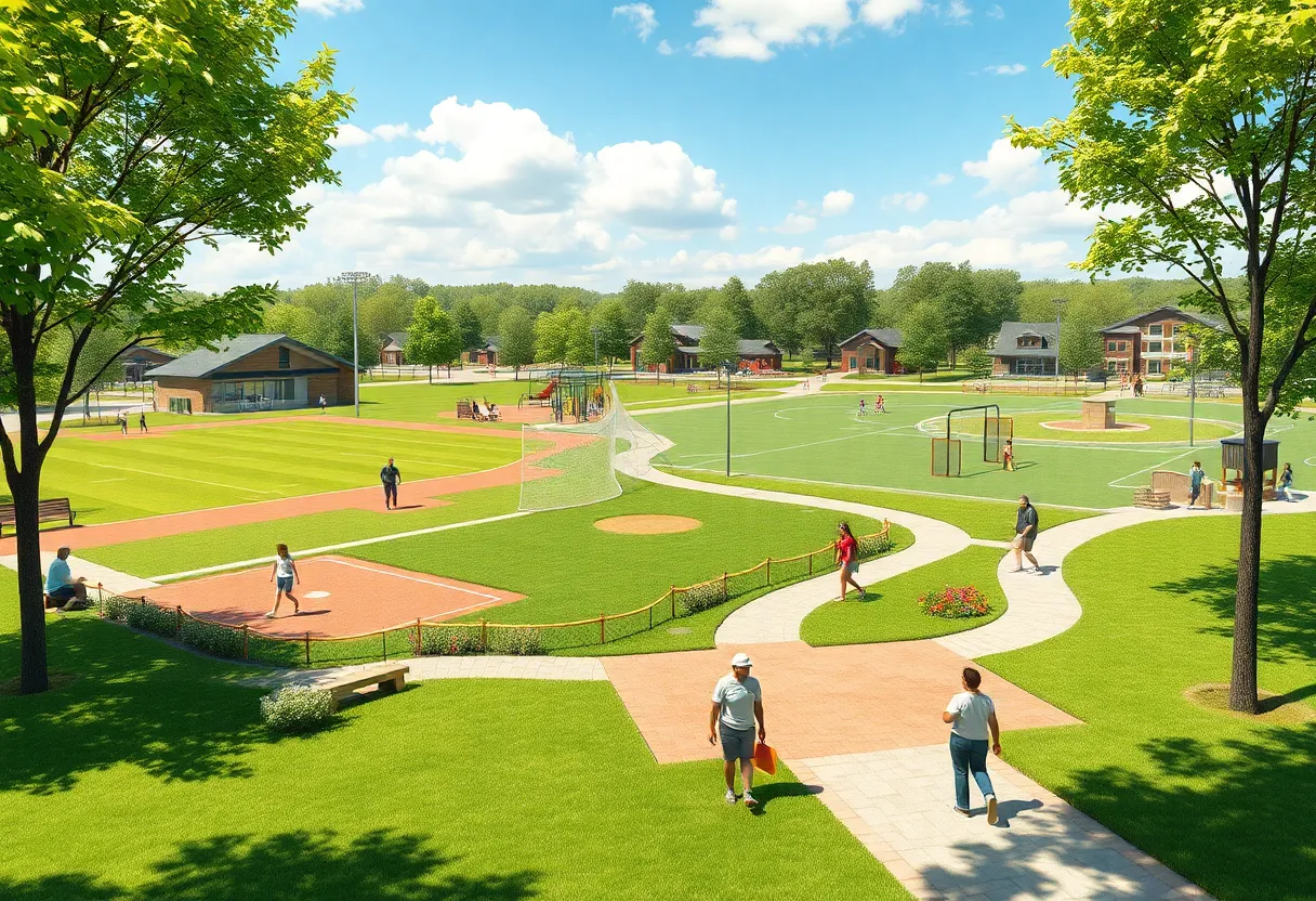 Newly developed sports fields and playgrounds in South Canton Park