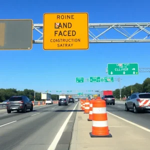 Highway construction in Southeast Georgia with lane closures