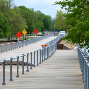 Tennessee Riverwalk boardwalk area with construction signs