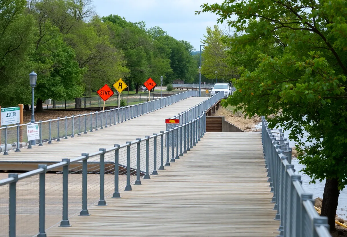 Tennessee Riverwalk boardwalk area with construction signs