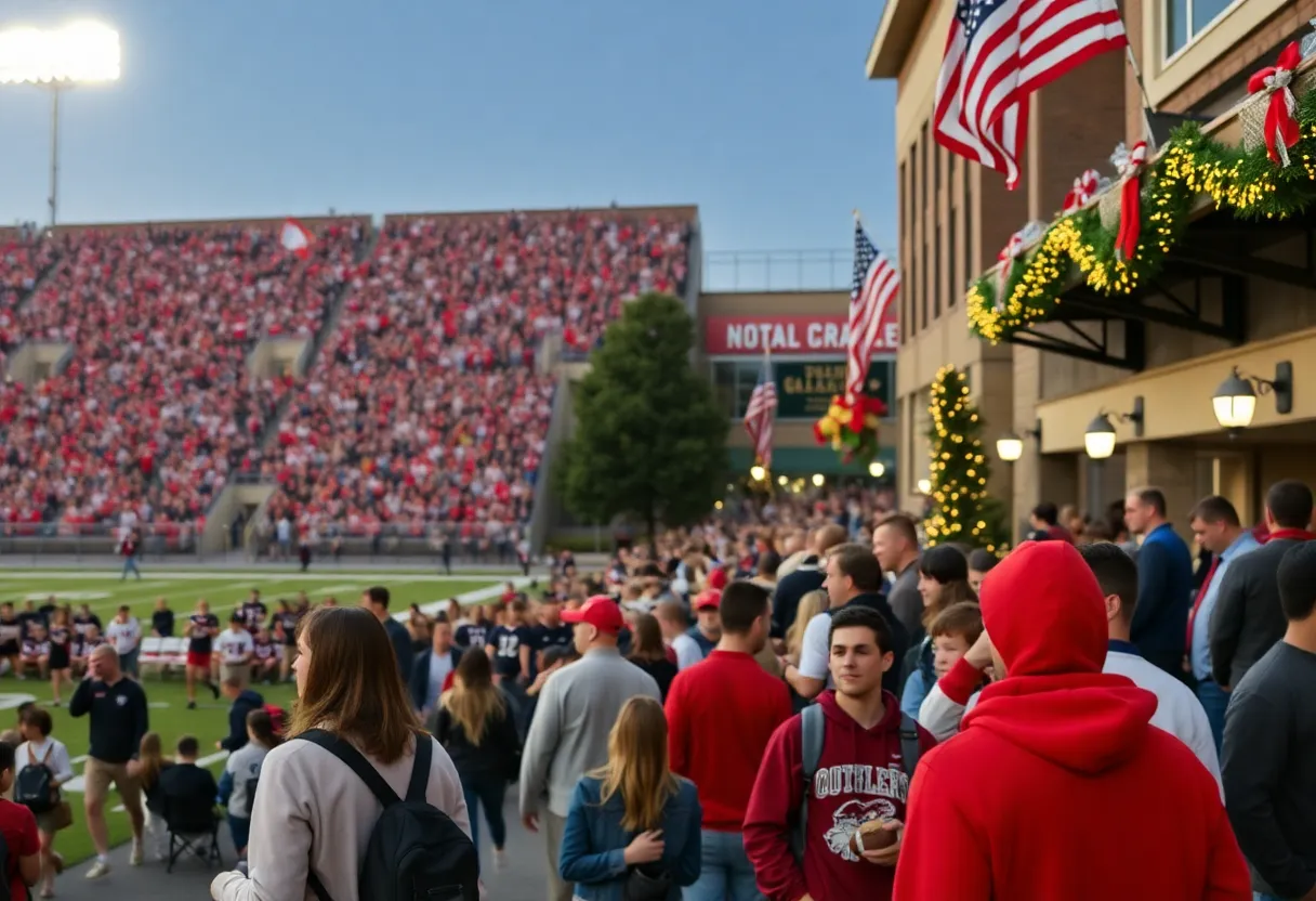 A lively atmosphere outside UGA football stadium during game day