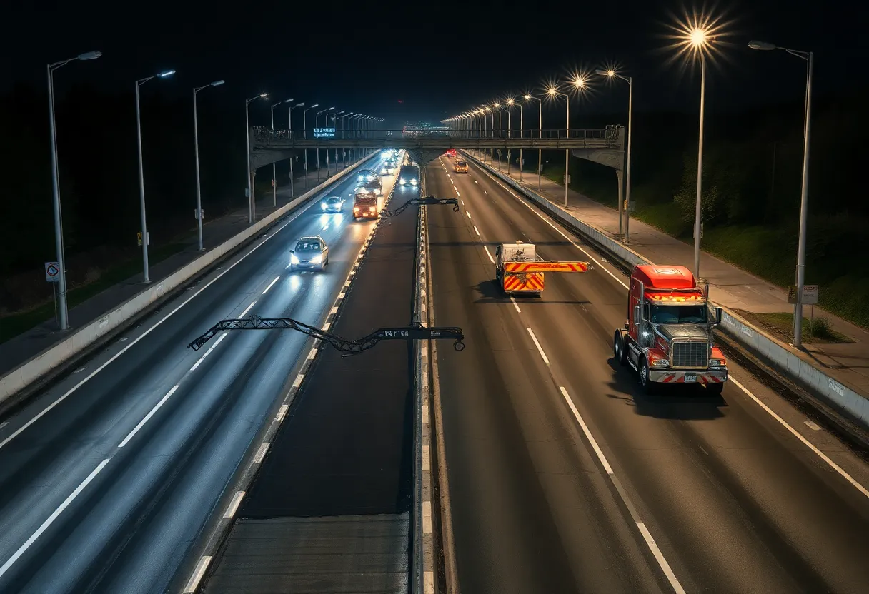 U.S. 280 repaving construction at night