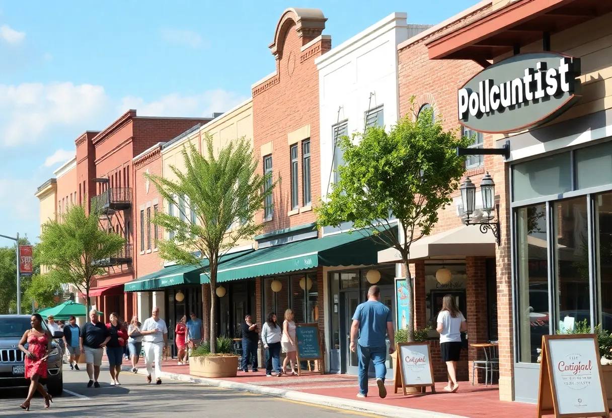 A bustling street in West Georgia showcasing new retail and dining establishments.