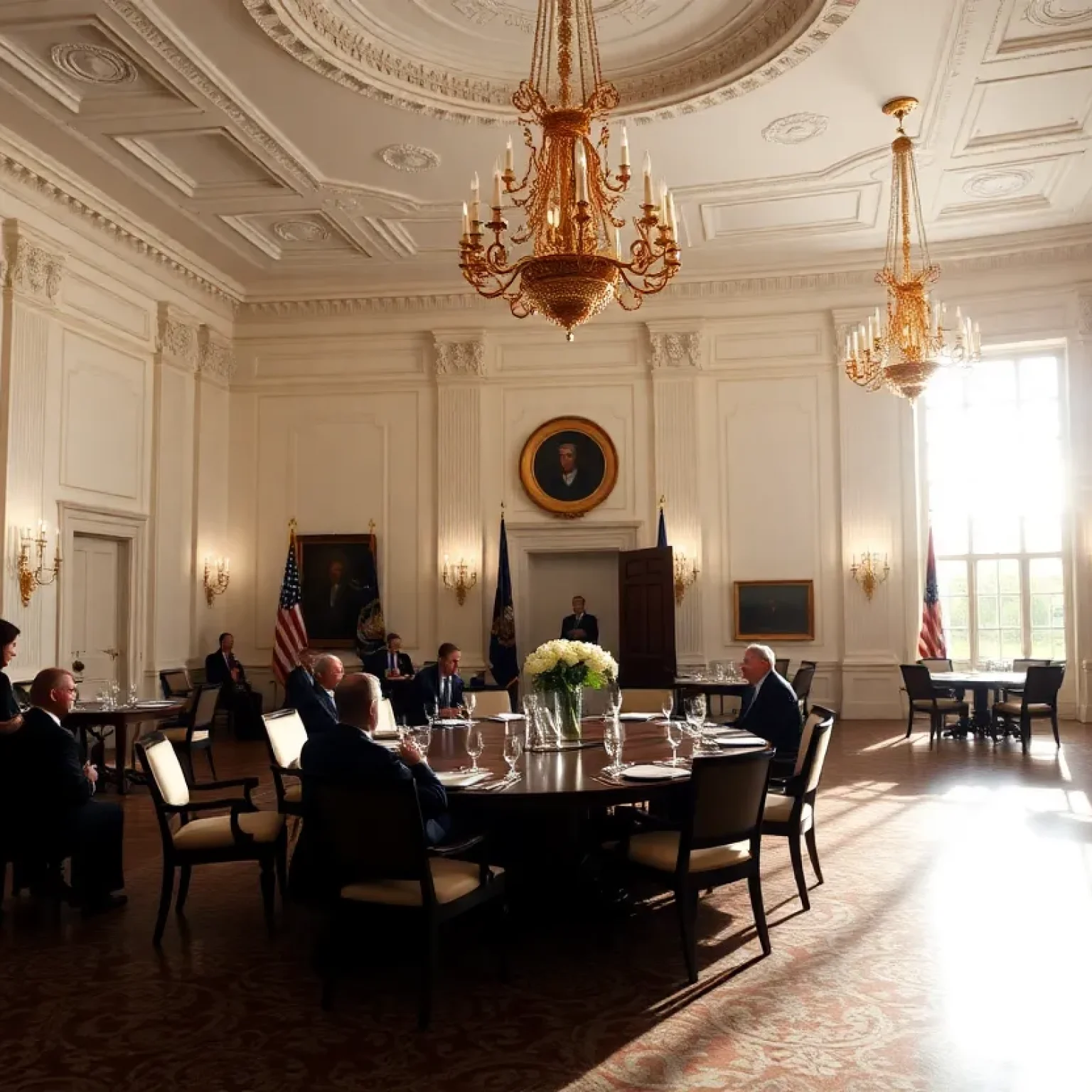 Interior of the White House ballroom with elegant decor