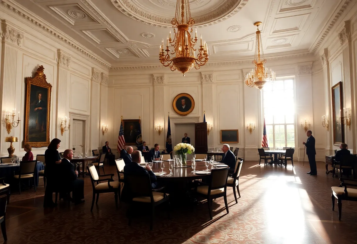 Interior of the White House ballroom with elegant decor