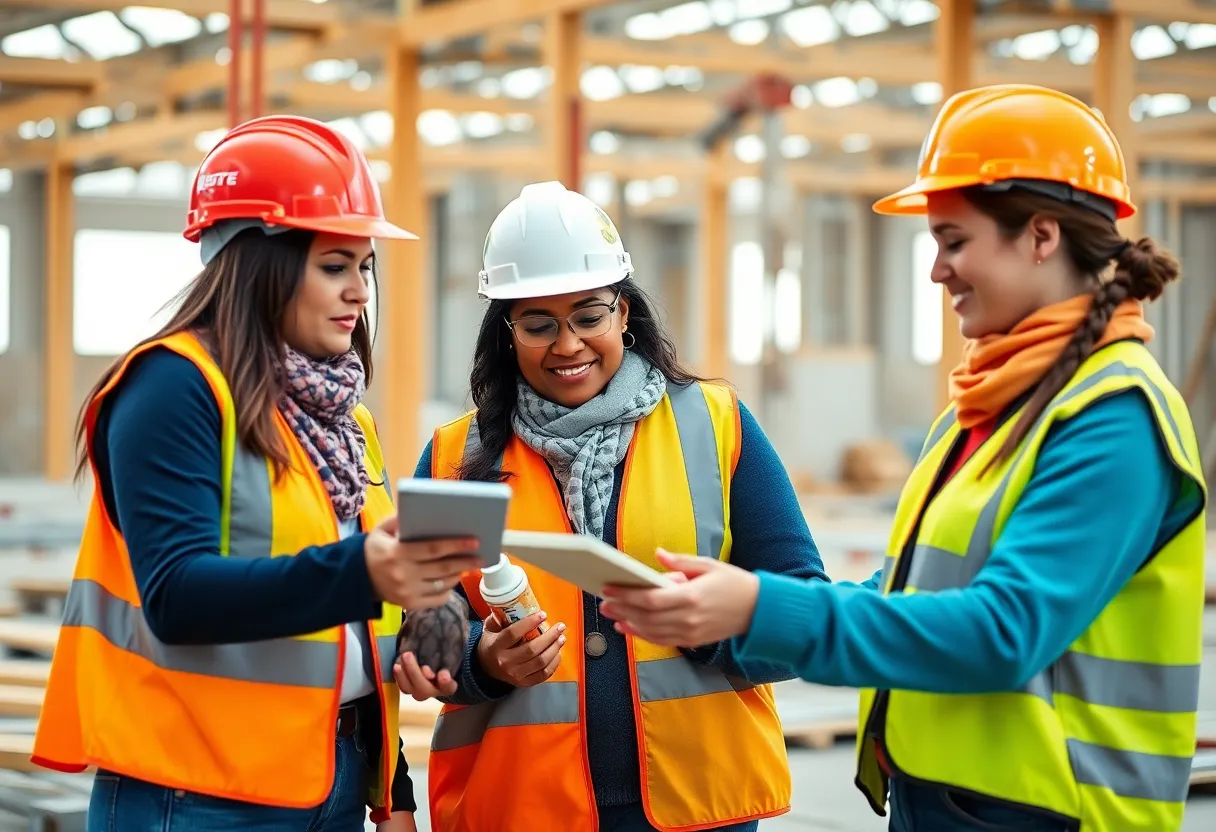 Diverse women working together on a construction site.